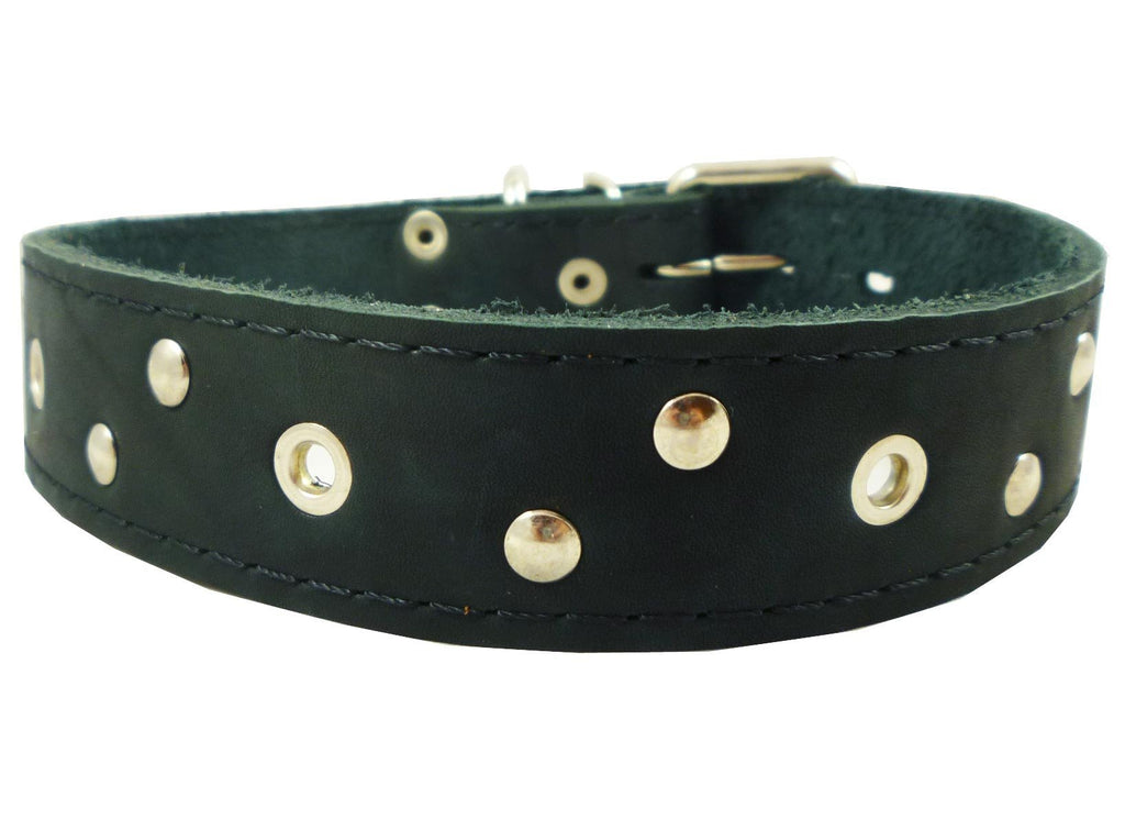 [Australia] - Genuine Leather Studded Dog Collar, Black, 1.4" Wide. Fits 17"-21.5" Neck. 