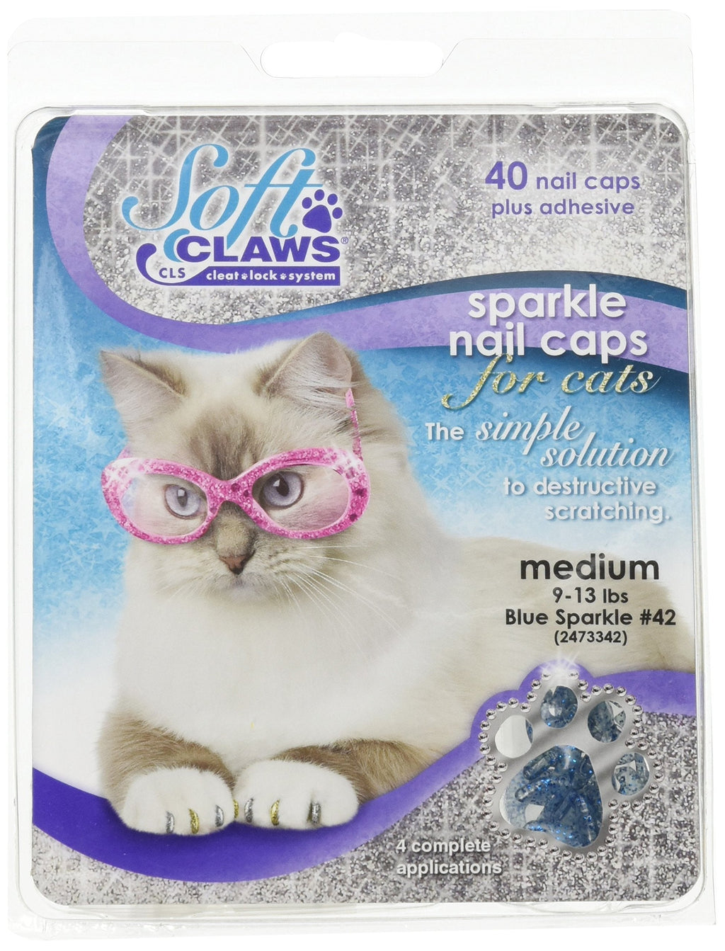 [Australia] - Soft Claws Blue Sparkle Cat Nail Caps Medium 