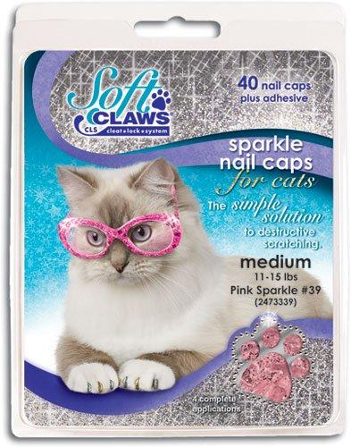 [Australia] - Soft Claws Feline Nail Caps - 40 Nail Caps and Adhesive for Cats (Pink Sparkle, Medium) 