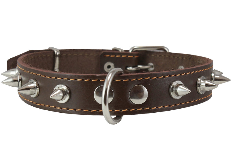 [Australia] - Dogs My Love Real Leather Brown Spiked Dog Collar Spikes, 1" Wide. Fits 14"-17" Neck, Medium Breeds 