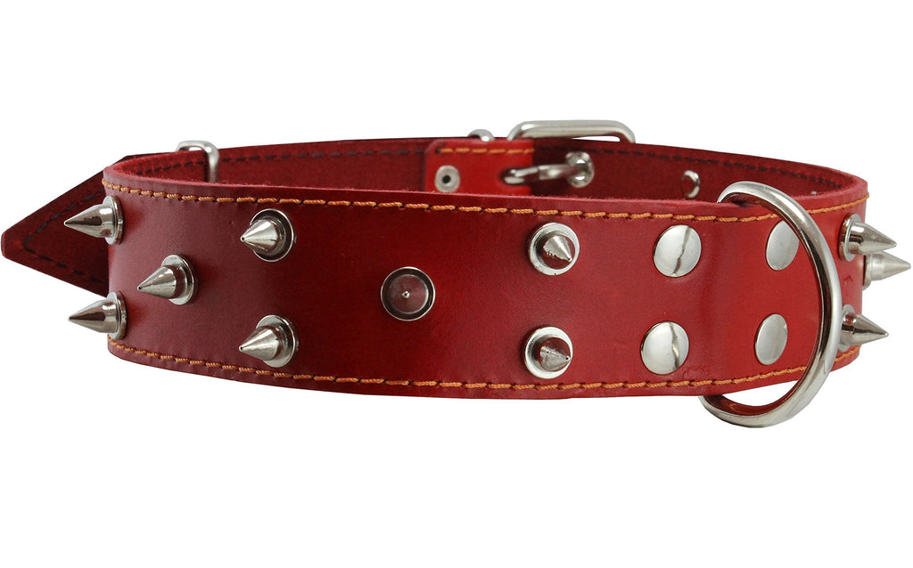 [Australia] - Dogs My Love Real Leather Red Spiked Dog Collar Spikes, 1.75" Wide. Fits 22"-26" Neck, XLarge Breeds 