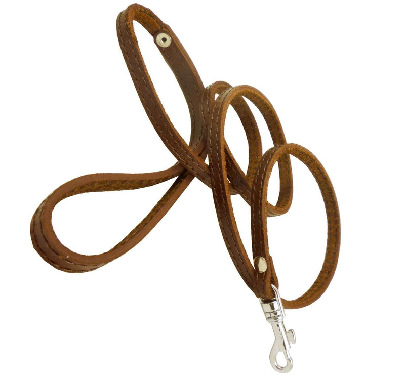 [Australia] - 4' Genuine Leather Classic Dog Leash Brown 3/8" Wide for Smallest Breeds and Young Puppies 