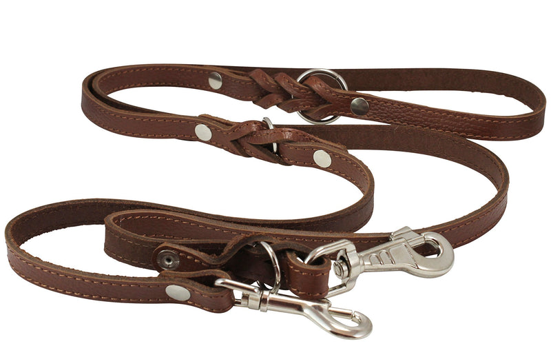 [Australia] - 6 Way European Multifunctional Leather Dog Leash Braided, Adjustable Schutzhund Lead Brown 42"-84" Long, 3/4" Wide (18 Mm) 