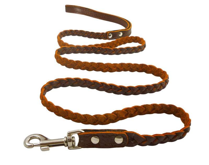 [Australia] - Genuine Fully Braided Leather Dog Leash 4 Ft Long 1/2" Wide Brown, Small Breeds 