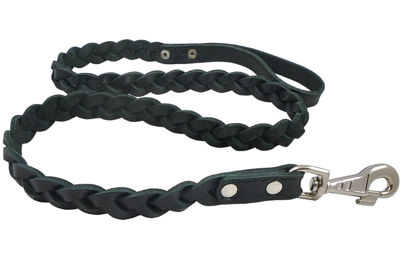 [Australia] - Genuine Fully Braided Leather Dog Leash 4 Ft Long 1" Wide Black, Large Breeds 