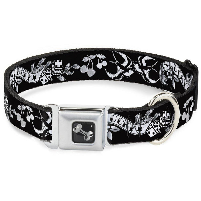[Australia] - Dog Collar Seatbelt Buckle Lucky Black White 9 to 15 Inches 1.0 Inch Wide 