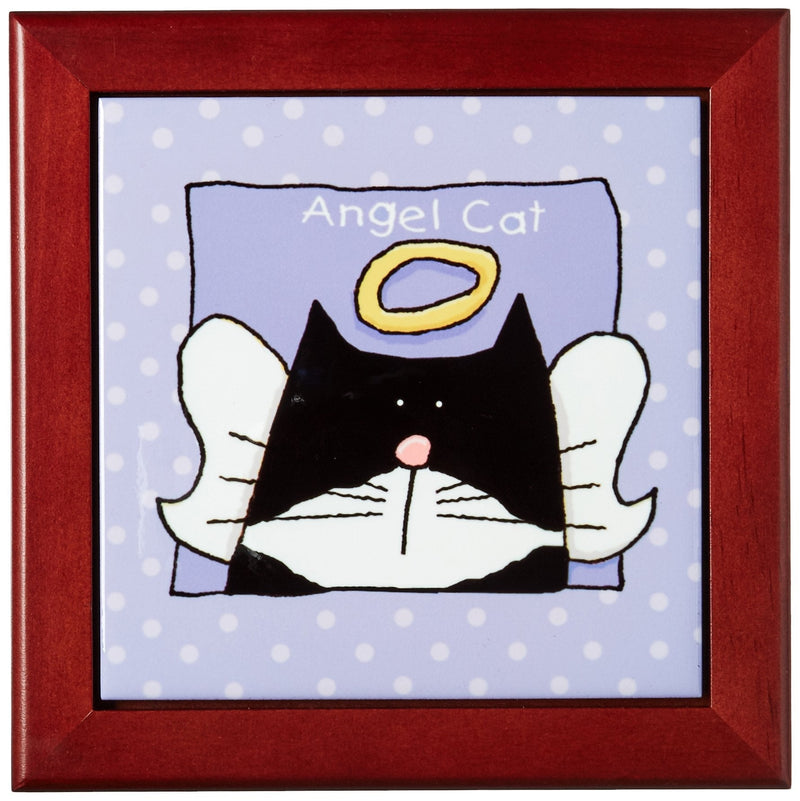 [Australia] - 3dRose ft_36666_1 Angel Tuxedo Cat Cute Cartoon Pet Loss Memorial-Framed Tile, 8 by 8-Inch 