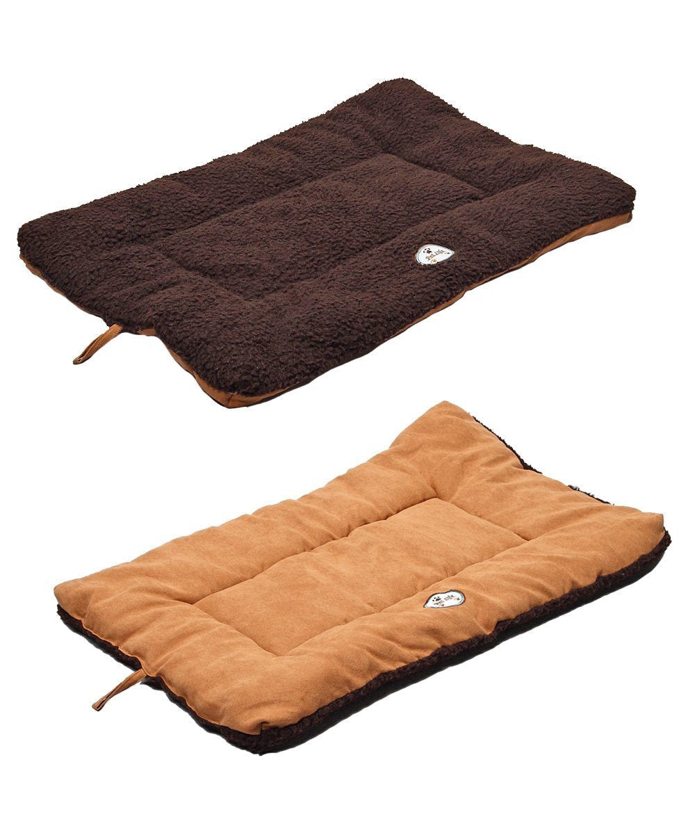 [Australia] - PET LIFE 'Eco-Paw' Reversible Eco-Friendly Recyclabled Polyfill Fashion Designer Pet Dog Bed Mat Lounge Brown And Cocoa Large 