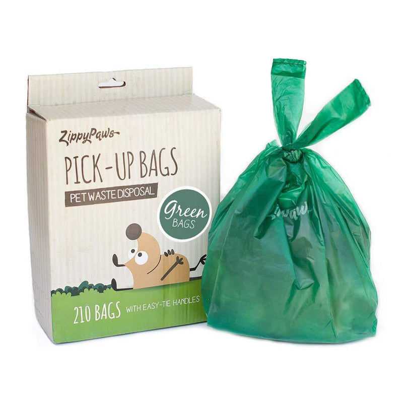 [Australia] - ZippyPaws - Dog Poop Pick-Up Bags, Large Strong Waste Bags with Easy-Tie Handles, Measures 14.5 Inch by 5.5 Inch - 210 Count Green 