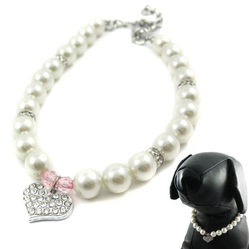 Alfie Pet - Pinky Crystal Heart Pearl Necklace for Dogs and Cats Small Single - PawsPlanet Australia