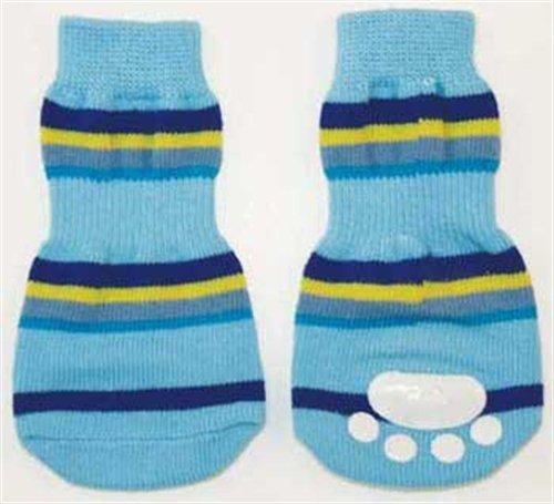 [Australia] - Fashion Pet Lookin Good Striped Slipper Socks for Dogs, Medium, Blue 