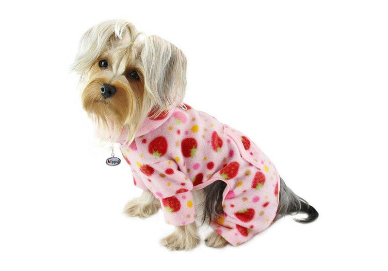 [Australia] - Klippo Pet Yummy Strawberries Fleece Turtleneck Dog Pajamas/Bodysuit Size: X-Small 