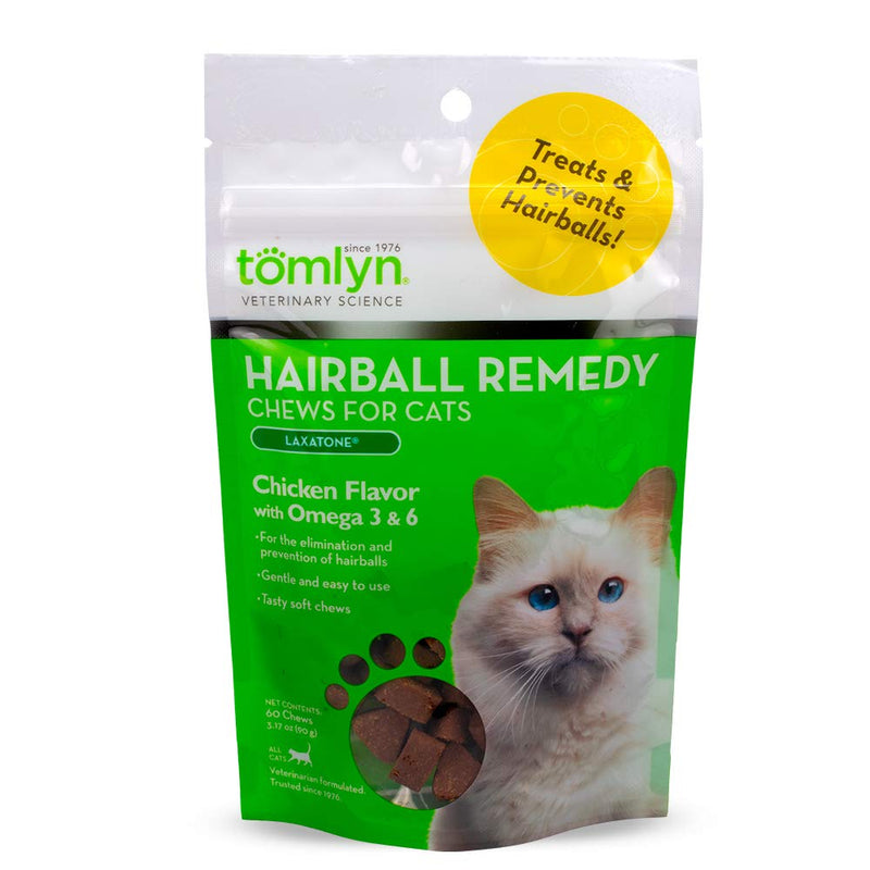 TOMLYN Laxatone Chicken-Flavor Hairball Remedy Chews for Cats and Kittens, 60ct 1 - PawsPlanet Australia