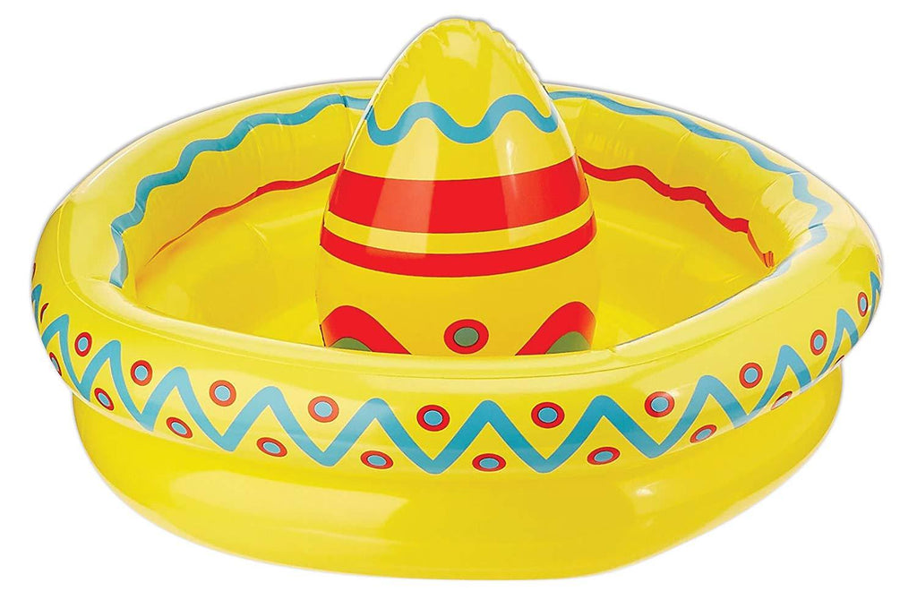 Beistle Novelty Plastic Inflatable Mexican Sombrero Cooler Cinco De Mayo Fiesta Theme Drink Holder Party Suppliescan Decorations, 18" x 12", Yellow/Red/Blue Cooler 18"x12" - PawsPlanet Australia