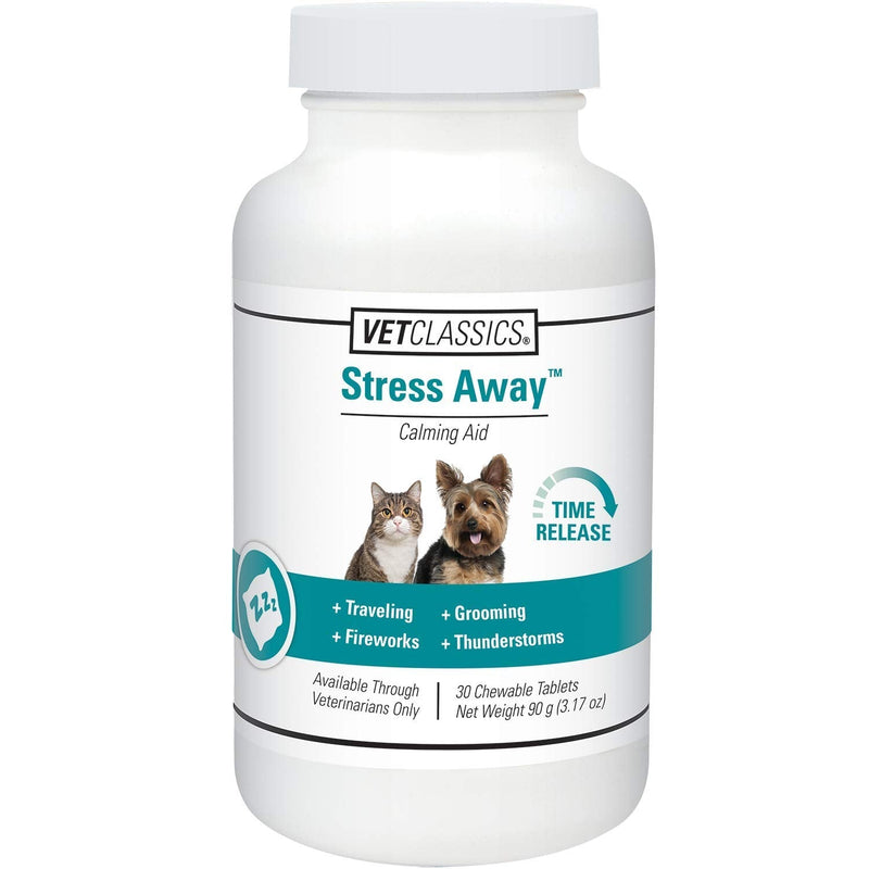 Vet Classics Stress Away Calming, Anxiety Aid for Dogs and Cats – Soft Chew Pet Health Supplement for Dogs, and Cats - Melatonin, Ginger 30 tablets - PawsPlanet Australia