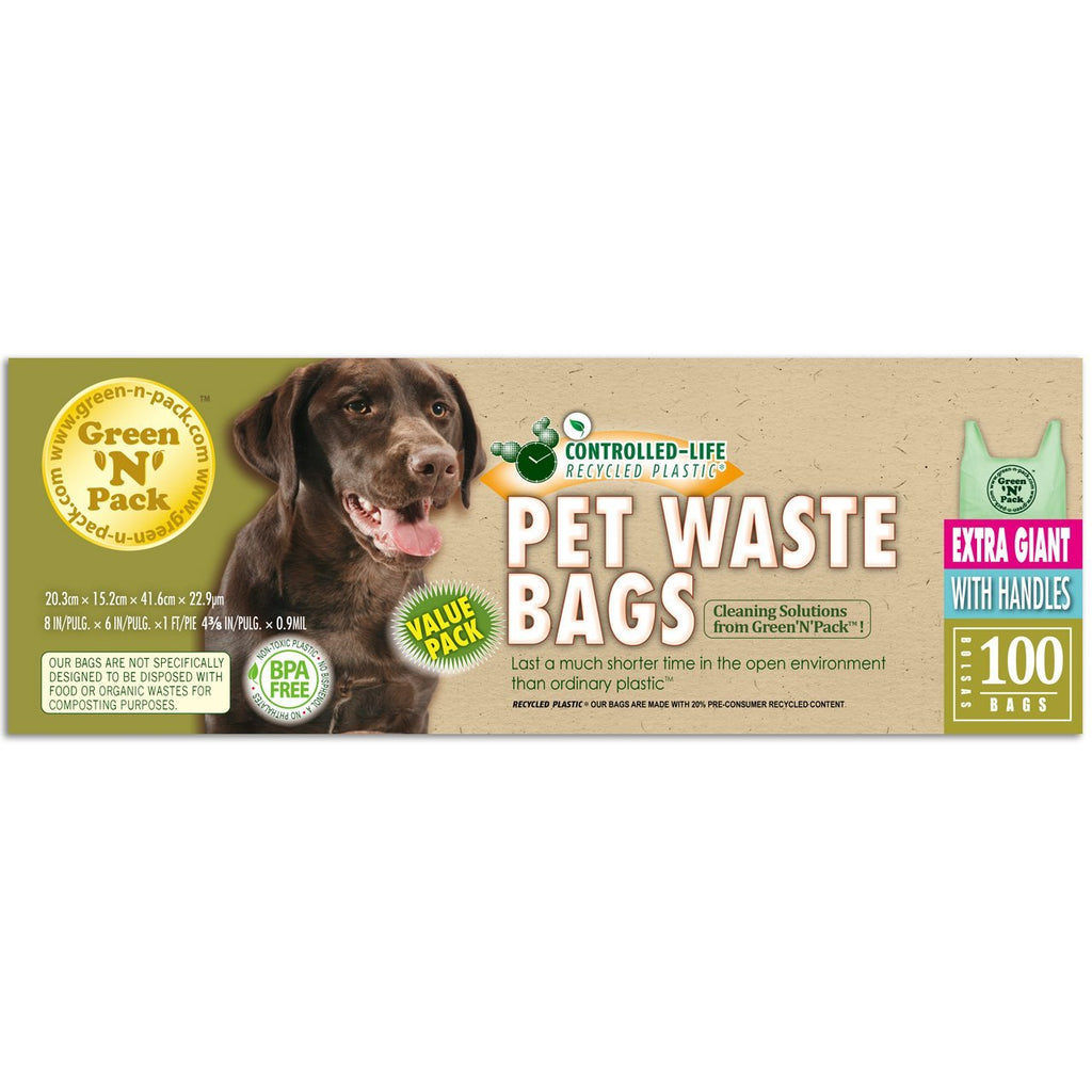[Australia] - Green'N'Pack Extra Large Dog Waste Bags, 100-Count Premium Handle Bags for Giant Breeds (Heavy Duty Solution) 