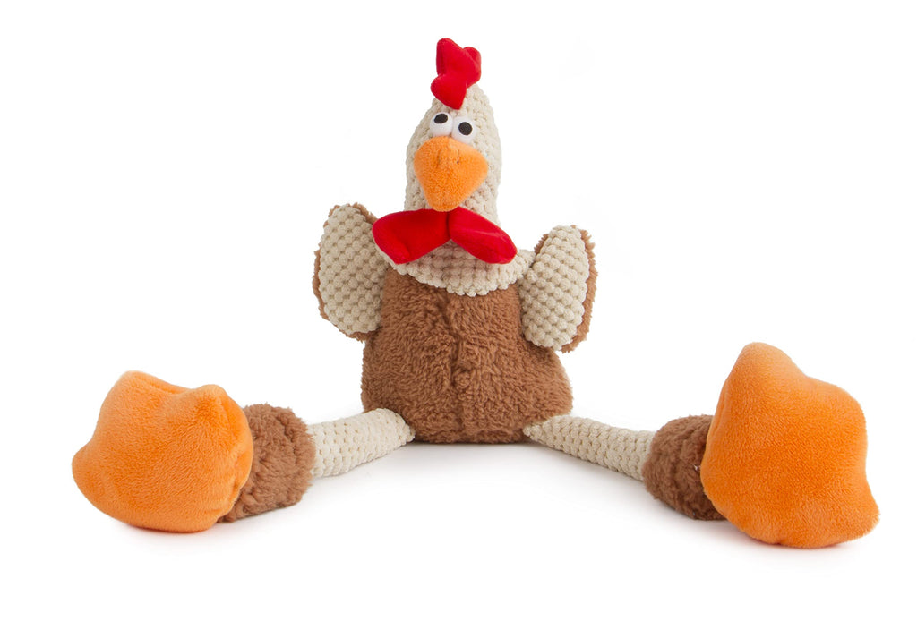 goDog Checkers Skinny Rooster With Chew Guard Technology Tough Plush Dog Toy,Brown, Large - PawsPlanet Australia