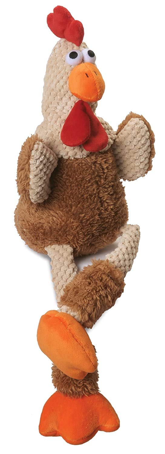 [Australia] - goDog Checkers Skinny Rooster With Chew Guard Technology Tough Plush Dog Toy, Brown, Small (70881) 