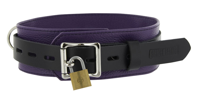 [Australia] - Strict Leather Deluxe Locking Leather Bondage Collar, Purple and Black 