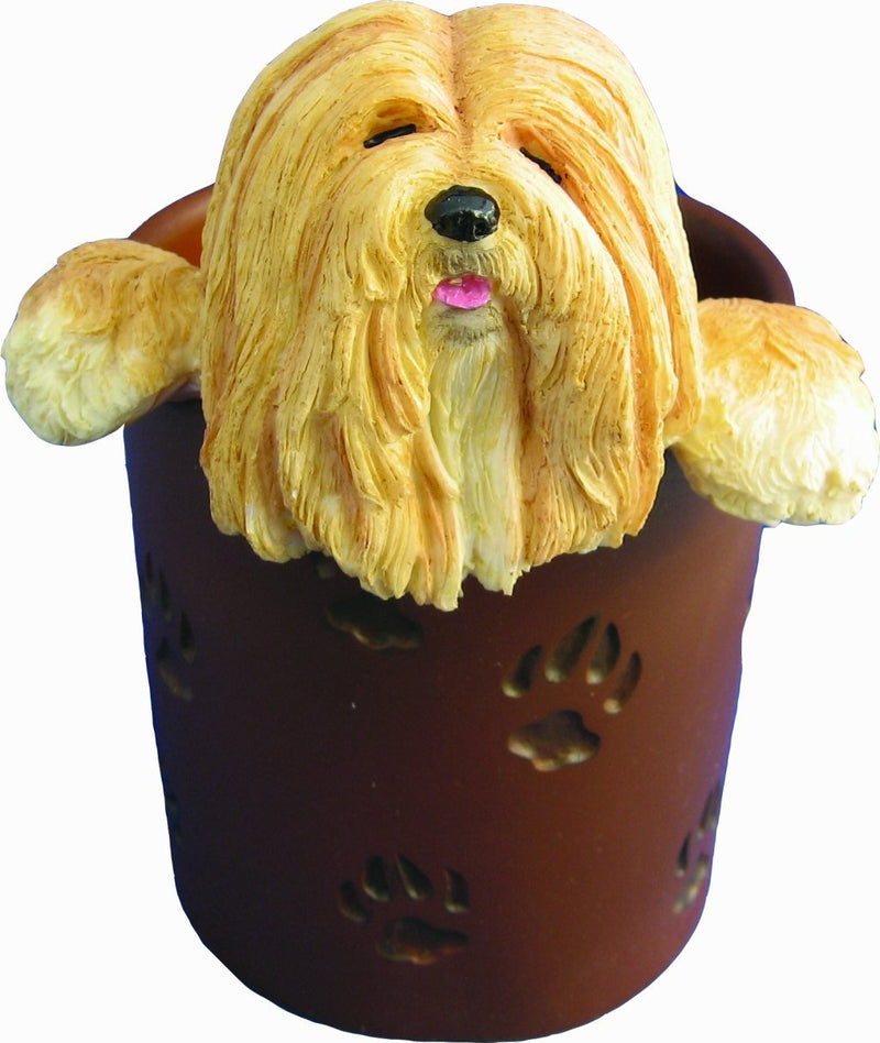 [Australia] - Lhasa Apso Pencil Cup Holder with Realistic Hand Painted Lhasa Apso Face and Paws Hanging Over Cup, Uniquely Designed Lhasa Apso Gifts, A Convenient Organizer for Home or Office, One Of A Kind Pen Holder 