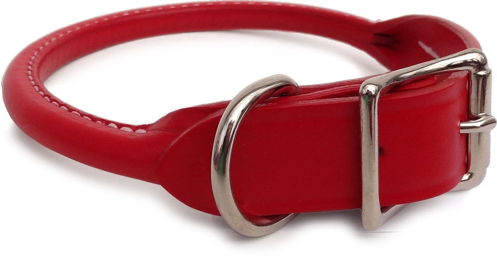 [Australia] - Auburn Leather - Rolled Round Dog Collar - 10"-12" - Red 