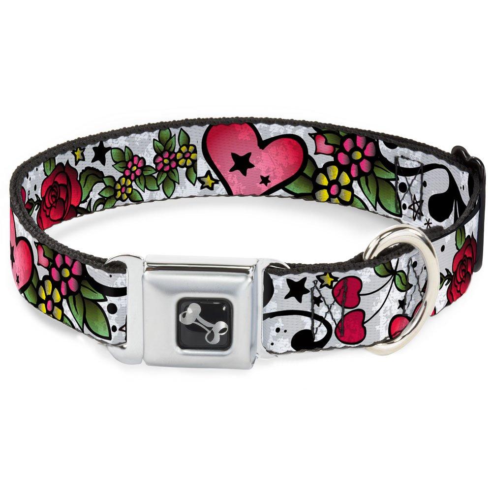 [Australia] - Buckle-Down Seatbelt Buckle Dog Collar - Mom & Dad CLOSE-UP White - 1" Wide - Fits 9-15" Neck - Small 