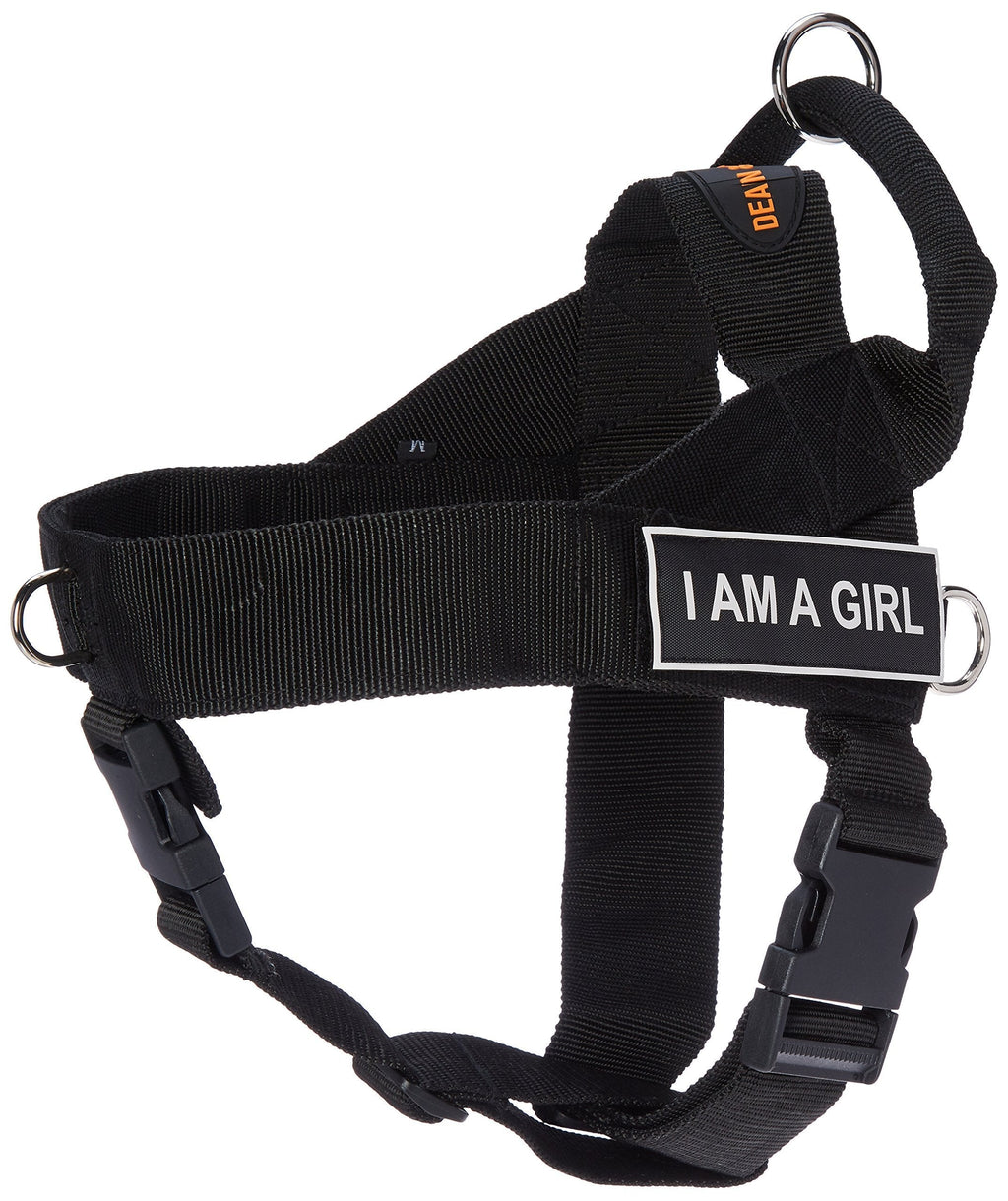 [Australia] - Dean & Tyler DT Universal Fun No Pull Dog Harness with Velcro Patches, Black Medium I Am A Girl 