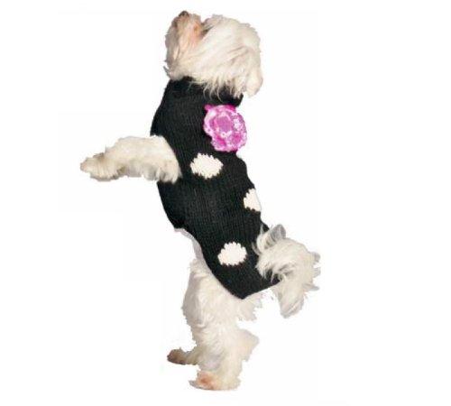 Chilly Dog Black Polka Dot Flower Dog Sweater, 3XX-Large - PawsPlanet Australia