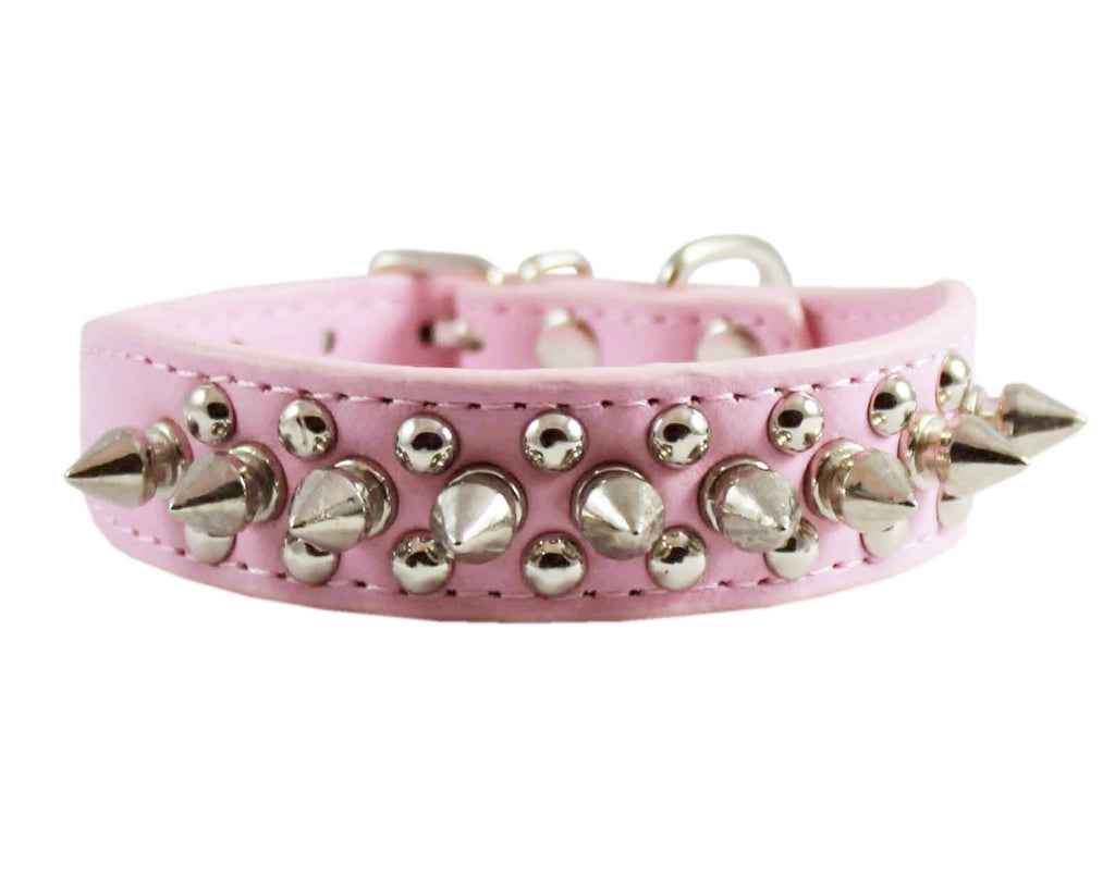 [Australia] - 8"-10" Pink Faux Leather Spiked Studded Dog Collar 7/8" Wide for Small/X-Small Breeds and Puppies 