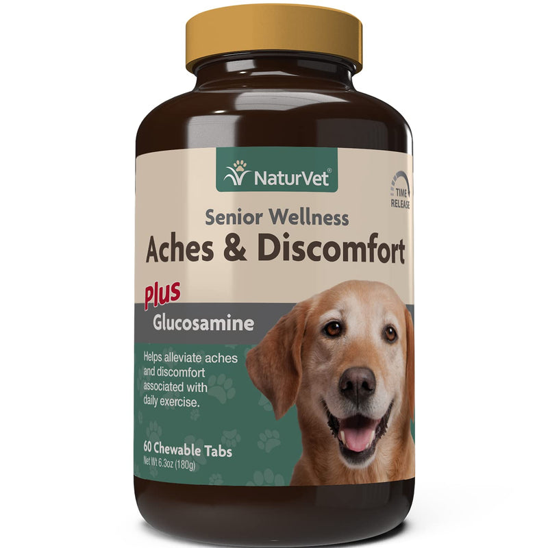 NaturVet – Senior Wellness Aches & Discomfort For Dogs Plus Glucosamine – 60 Chewable Tablets | Supports Joint Health & Function | Relieves Aches & Discomfort - PawsPlanet Australia