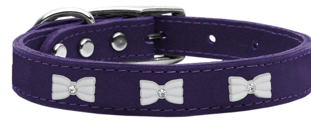 [Australia] - Mirage Pet Products 83-49 Pr14 White Bow Widget Genuine Leather Purple Dog Collar, Large 