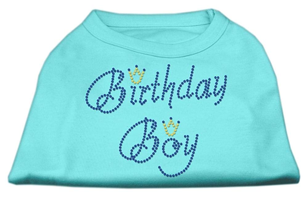 [Australia] - Mirage Pet Products 12-Inch Birthday Boy Rhinestone Print Shirt for Pets, Medium, Aqua 