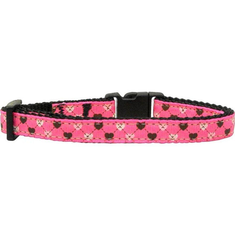 [Australia] - Mirage Pet Products Argyle Hearts Nylon Ribbon Collar for Cat, Bright Pink 