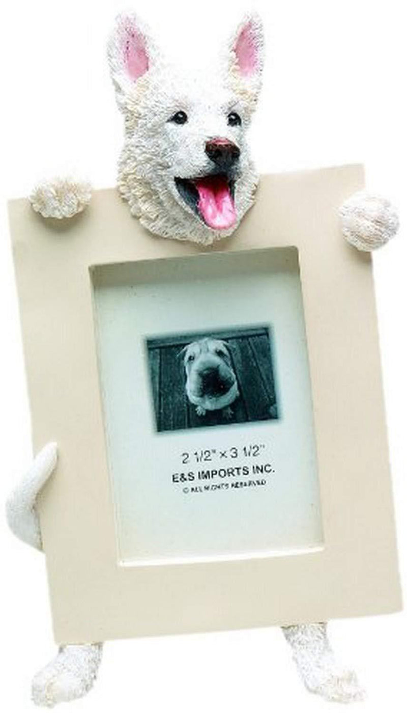 [Australia] - White German Shepherd Picture Frame Holds Your Favorite 2.5 by 3.5 Inch Photo, Hand Painted Realistic Looking German Shepherd Stands 6 Inches Tall Holding Beautifully Crafted Frame, Unique and Special German Shepherd Gifts for German Shepherd Owners 