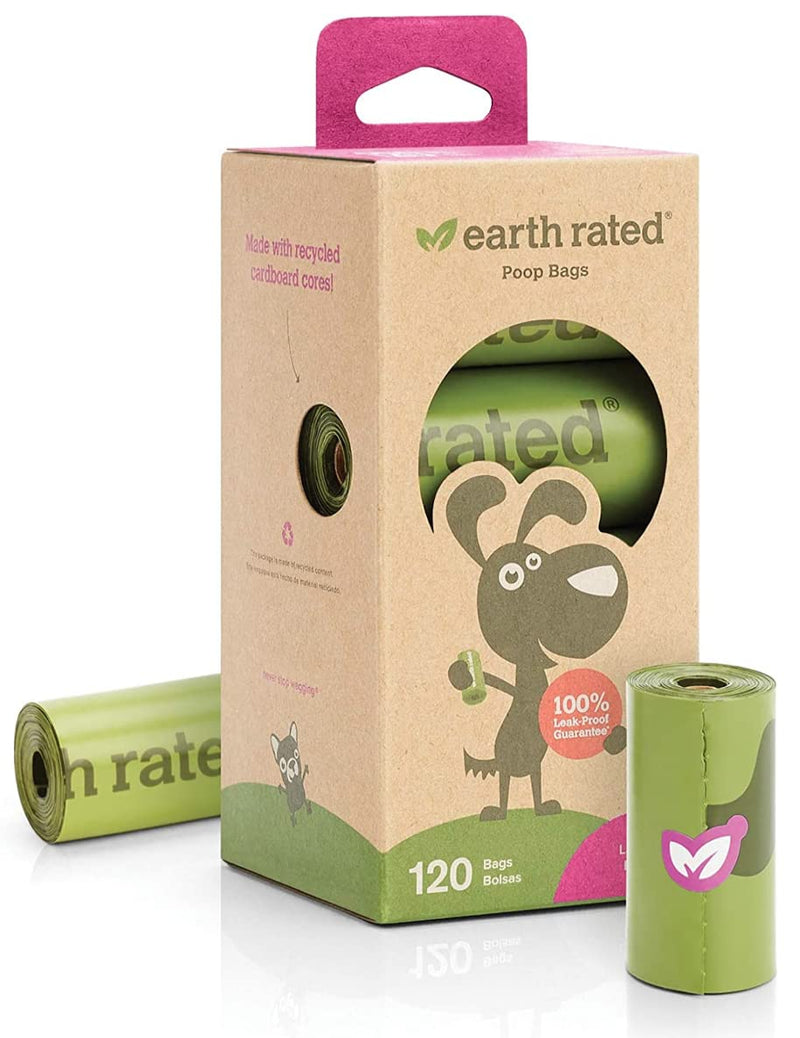 Earth Rated Dog Poop Bags, Extra Thick and Strong Poop Bags for Dogs, Guaranteed Leak-proof, 15 Doggy Bags Per Roll, Each Dog Poop Bag Measures 9 x 13 Inches 120 Bags, 8 Rolls Lavender-Scented - PawsPlanet Australia