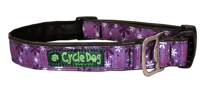 [Australia] - Cycle Dog Bottle Opener Recycled Dog Collar, Purple Retro Flowers, Medium 