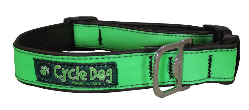 [Australia] - Cycle Dog Bottle Opener Recycled Dog Collar, Green Max Reflective, Medium 