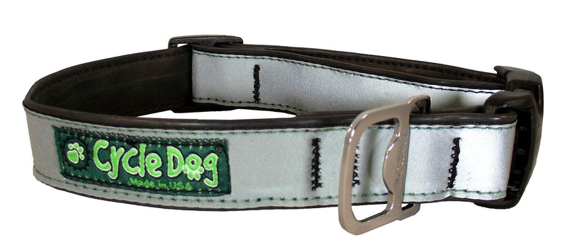 [Australia] - Cycle Dog Bottle Opener Recycled Dog Collar, Silver Max Reflective, Large 