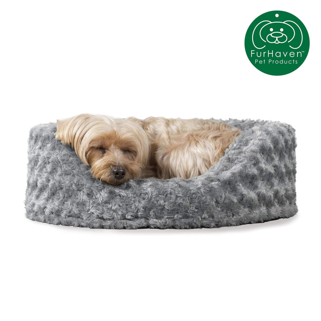 [Australia] - Furhaven Pet Dog Bed | Round Oval Cuddler Nest Lounger Pet Bed for Dogs & Cats - Available in Multiple Colors & Styles Plush Gray Small Fiber-Filled Base 