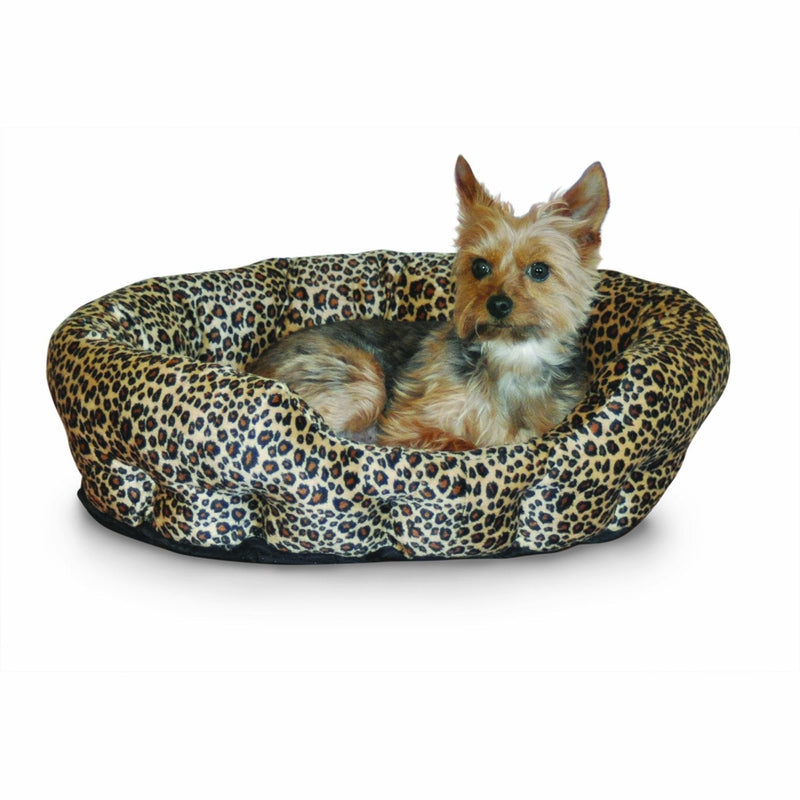 [Australia] - K&H Pet Products Self-Warming Bolster Bed Pet Bed Leopard Medium (19" x 7") 