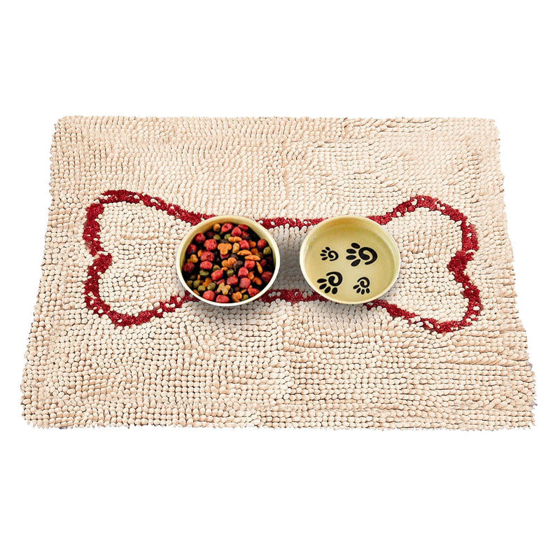 Soggy Doggy Slopmat, Ultra-Absorbent Dog Door Mat for Food and Water, Microfiber Chenille Dog Mat for Muddy Paws and Messy Eaters, Washable Indoor Dog Mats for Sleeping and Eating Beige red bone - PawsPlanet Australia