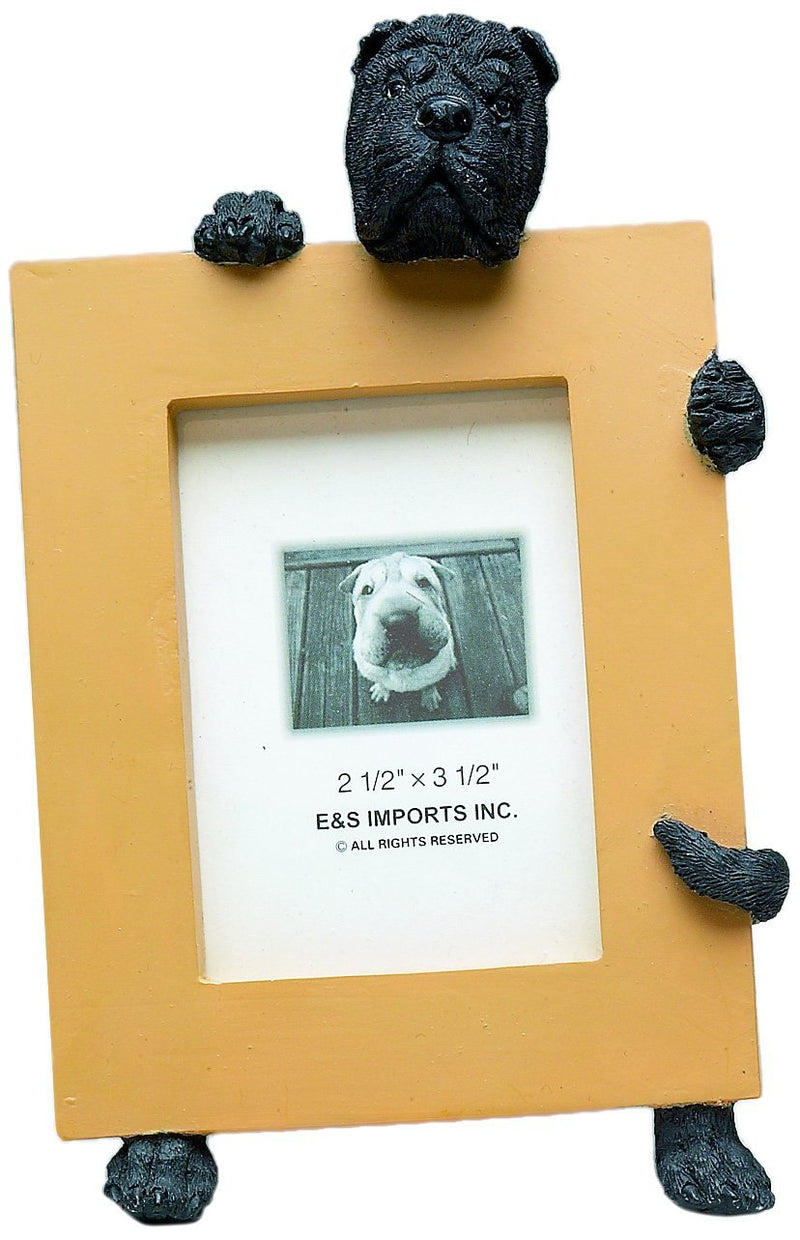 [Australia] - Black Sharpei Picture Frame Holds Your Favorite 2.5 by 3.5 Inch Photo, Hand Painted Realistic Looking Sharpei Stands 6 Inches Tall Holding Beautifully Crafted Frame, Unique and Special Sharpei Gifts for Sharpei Owners 