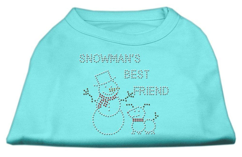 [Australia] - Mirage Pet Products 12-Inch Snowman's Best Friend Rhinestone Print Shirt for Pets, Medium, Aqua 