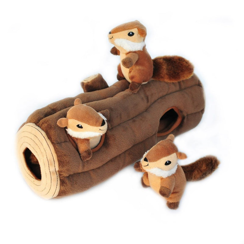 ZippyPaws X-Large Burrow Log and Chipmunks Squeaky Hide and Seek Plush Dog Toy Chipmunks 'n Log - PawsPlanet Australia