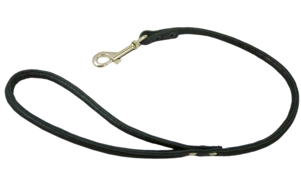 [Australia] - Round Genuine Rolled Leather Dog Short Leash 24" Long 3/8" Wide Black for Medium Breeds 