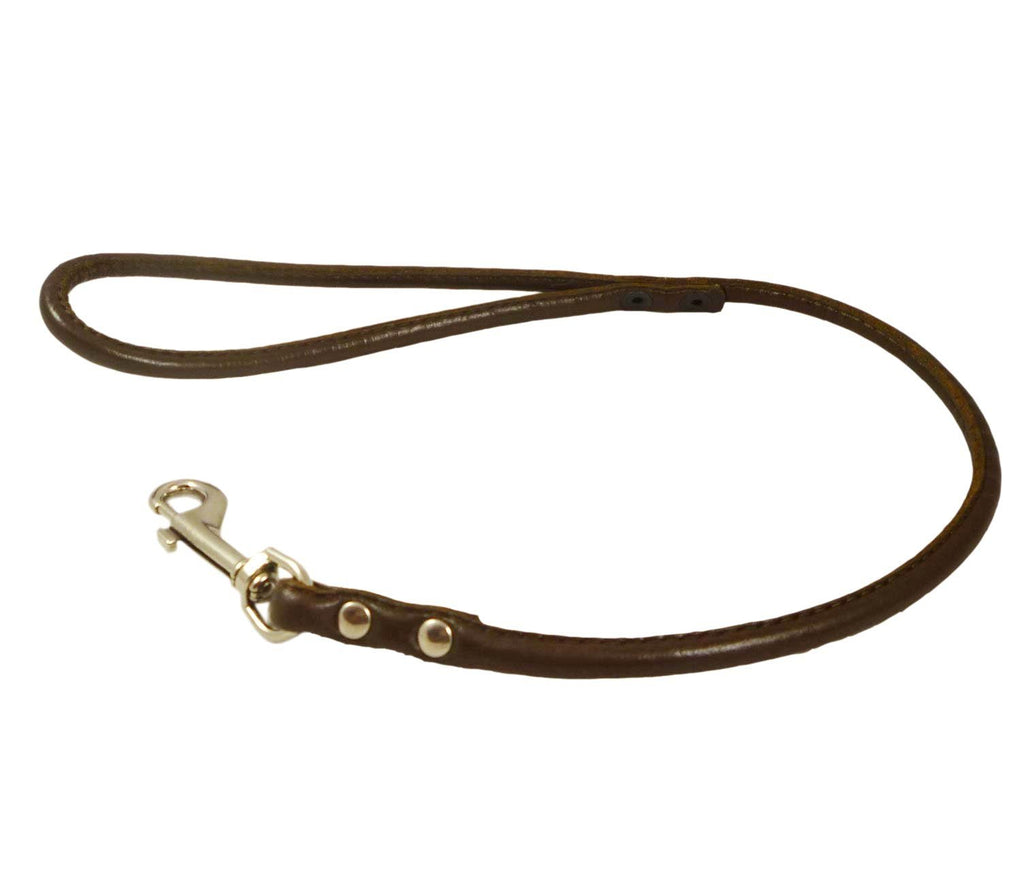 [Australia] - Round Genuine Rolled Leather Dog Short Leash 24" Long 3/8" Wide Brown for Medium Breeds 