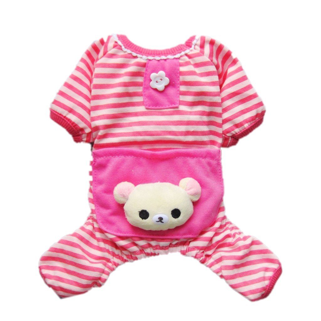[Australia] - Petparty Cute Bear Comfy Dog Pajams Dog Shirt Stripes Pet Dog Clothes for Small Dog ONLY X-large (Chest20",Back14") Pink 