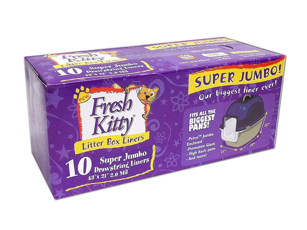 Fresh Kitty Super Thick, Durable, Easy Clean Up Jumbo Drawstring Scented Litter Pan Box Liners, Bags for Pet Cats, 10 ct - PawsPlanet Australia