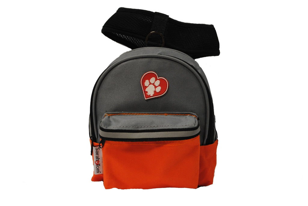 [Australia] - SarahTom 7-Inch Pet Backpack for Dogs, Orange Grey 