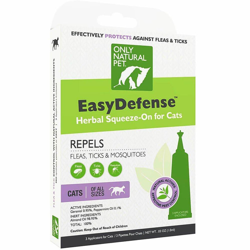 Only Natural Pet Flea and Tick Prevention for Cats - EasyDefense Flea Remedy - Natural Flea Treatment Control Squeeze-On Drops - Three Months Supply - PawsPlanet Australia